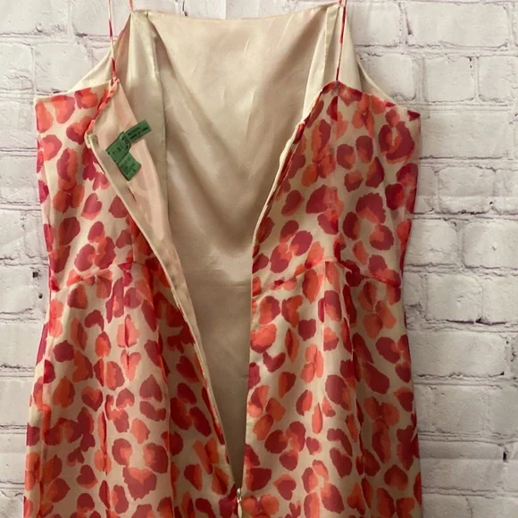 Tibi 100% Silk Dainty Midi Dress Red Nude Animal Print Size 6 Spaghetti Strap - Picture 11 of 12